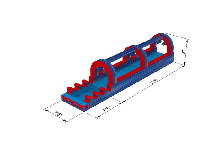 36' Slip Slide & Dip with Pool - Single Lane - Blue Marble & Red Trim - Square Pool