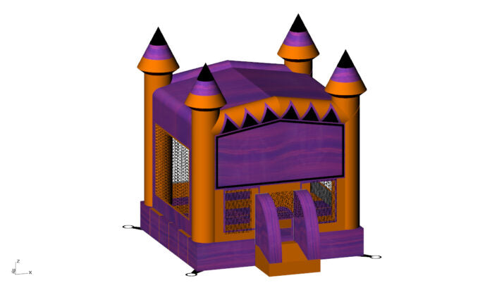 Inflatable Halloween Castle Bounce House with Basketball Hoop – Purple Marble & Orange