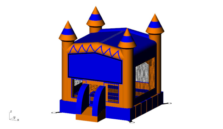 Inflatable Halloween Castle Bounce House with Basketball Hoop – Blue & Orange Marble