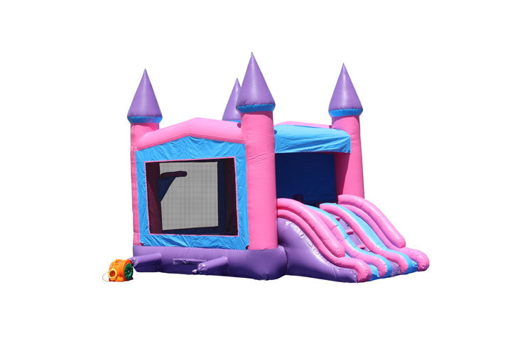3-1 Castle Module Combo Double Dry Slide with Middle Stairs -Pink Castle 4 Peaks