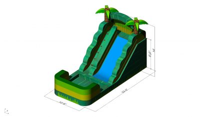 14' Water Slide - Green Marble, Yellow Trim, Green Trim  Sewn Pool