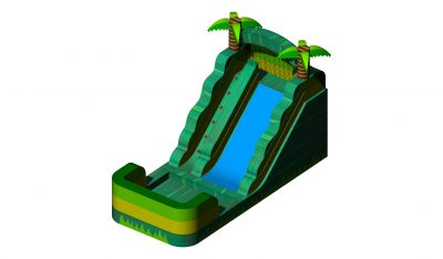 14' Water Slide - Green Marble, Yellow Trim, Green Trim  Sewn Pool