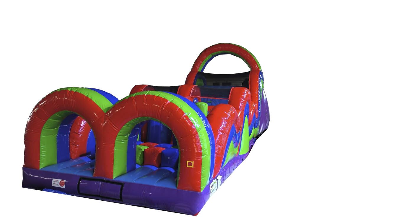 2 Piece Obstacle Course 60' - Wet/Dry Slide Purple Green Blue Red Solid
